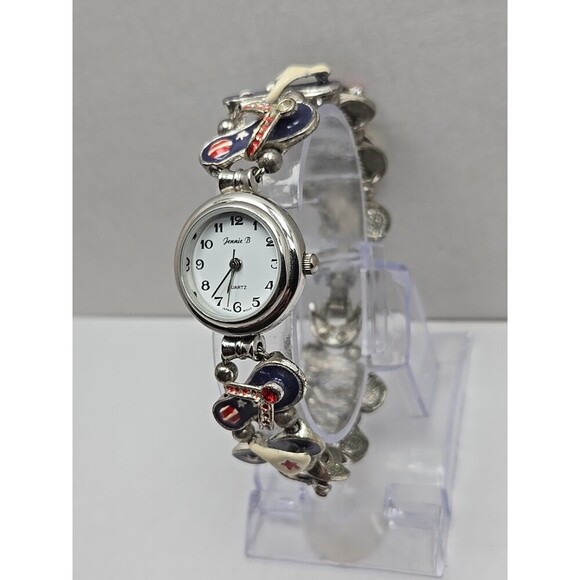 Jennie B Avon Patriotic Flip Flops Charm Bracelet Watch New Battery USA Beach - Picture 2 of 9